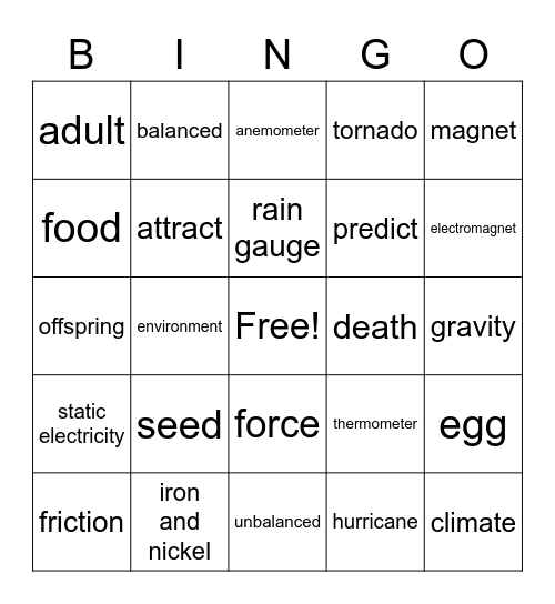 3rd gr Science Bingo Card