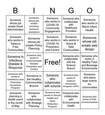 PHD Health Educator Bingo Card