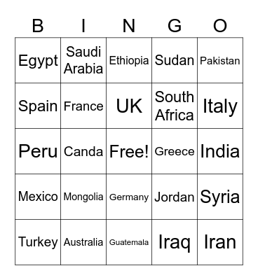 Geo-Power Bingo Card