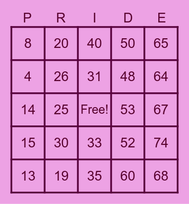 Pride Bingo! Bingo Card