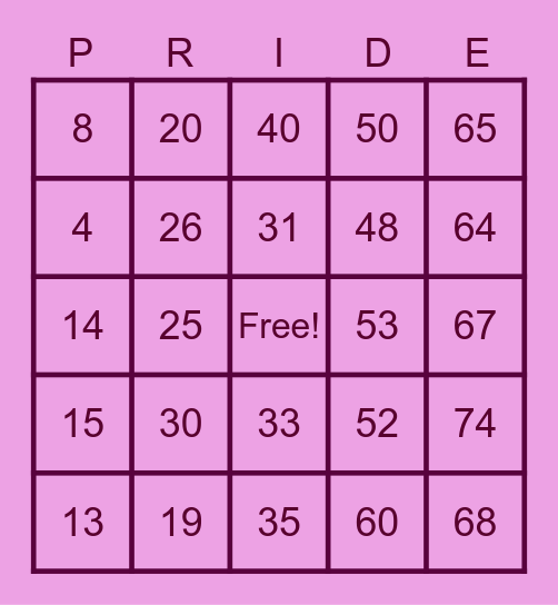 Pride Bingo! Bingo Card