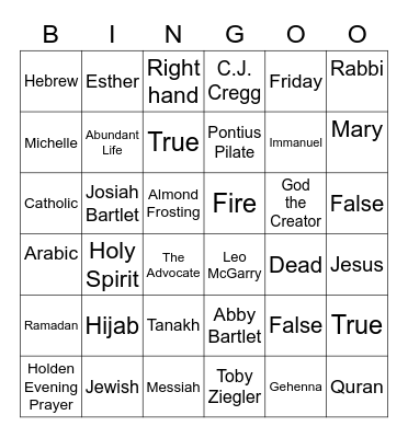 Confirmation Review Bingo Card
