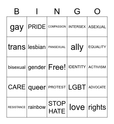 LGBTQIA BINGO!!! Bingo Card