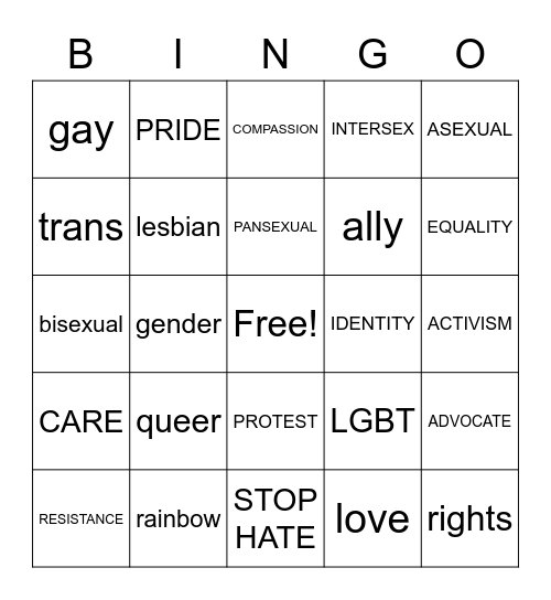 LGBTQIA BINGO!!! Bingo Card