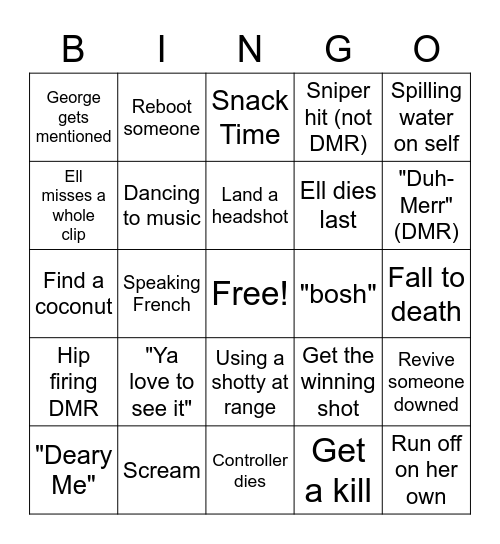 ElljayyXO Fortnite Bingo Card