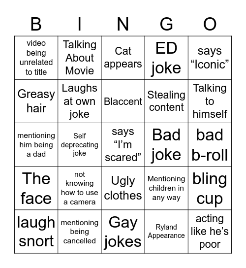 Shane Dawson Bingo Card