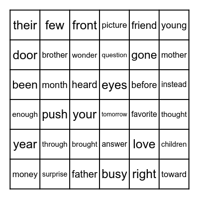 High-Frequency Words Bingo Unit 6 Bingo Card