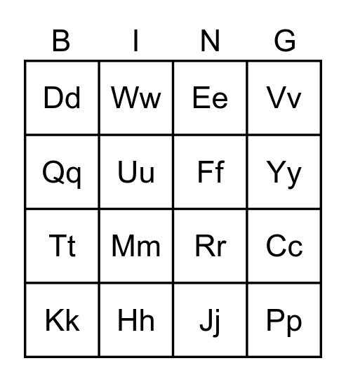 Alfabeto Bingo Card