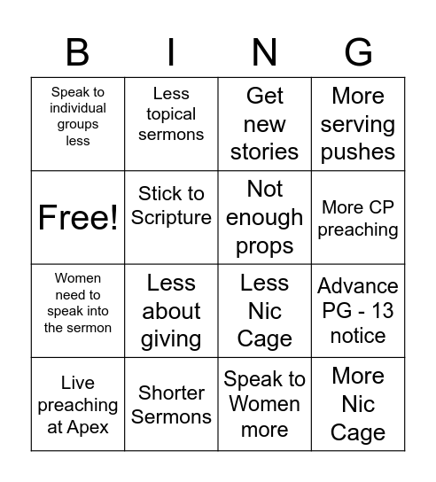 Feedback Bingo Card