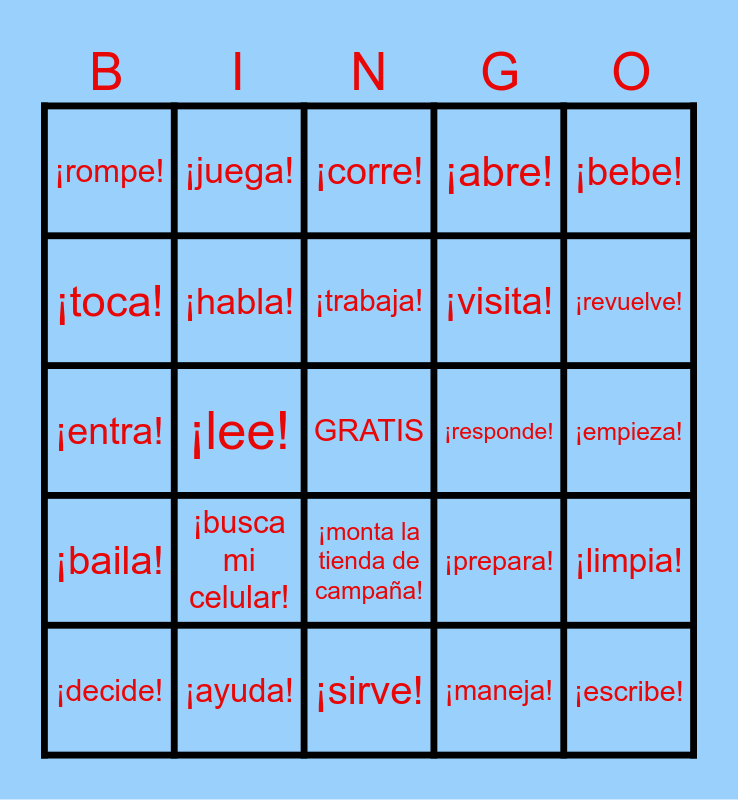 Regular tú "friend" commands Bingo Card