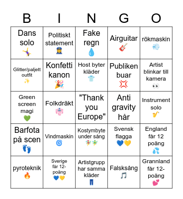 Eurovision 2023 - Svenska Bingo Card