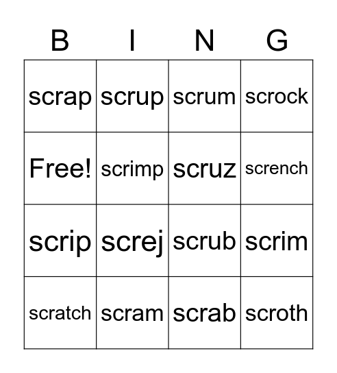 SCR Bingo Card