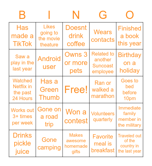 PROFILE BINGO Card