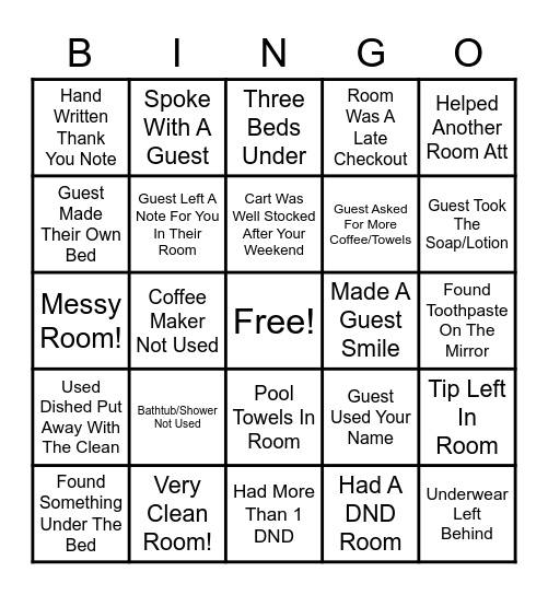 Hotel Bingo Card