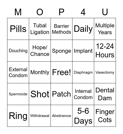 Methods of Protection Bingo Card