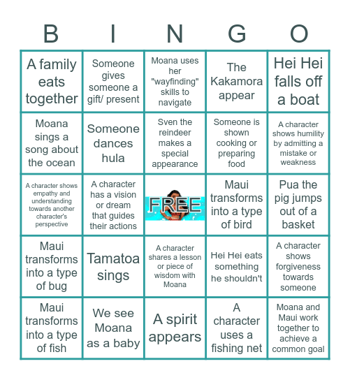 Moana Bingo Card