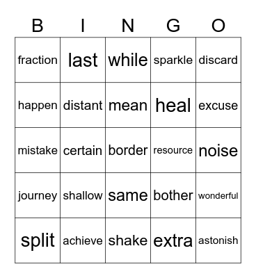 Untitled Bingo Card