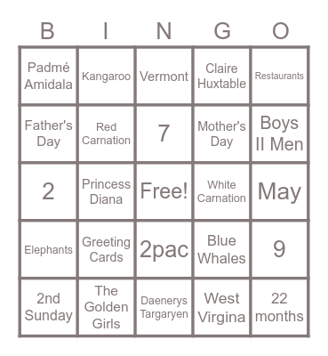 Mother's Day Bingo Card