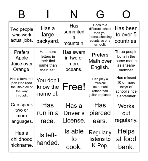 Untitled Bingo Card