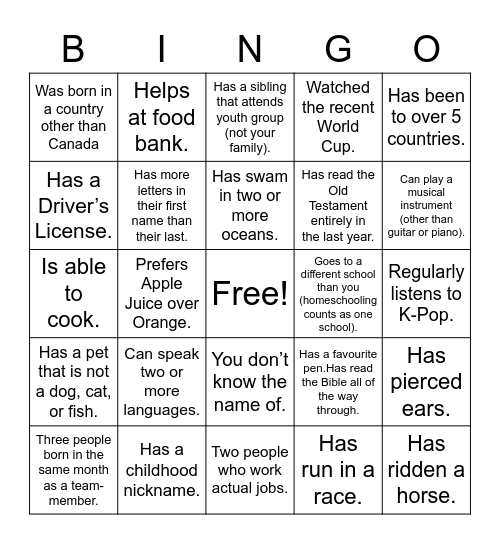 Untitled Bingo Card