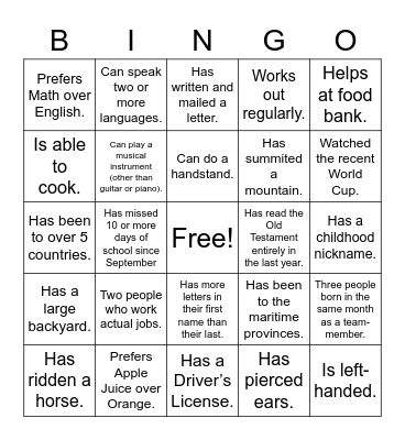 Untitled Bingo Card