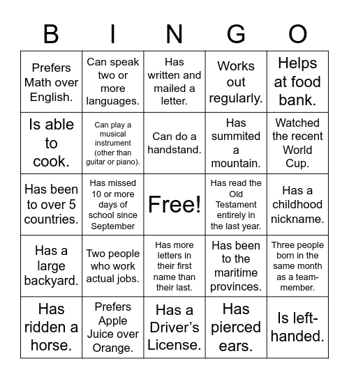 Untitled Bingo Card