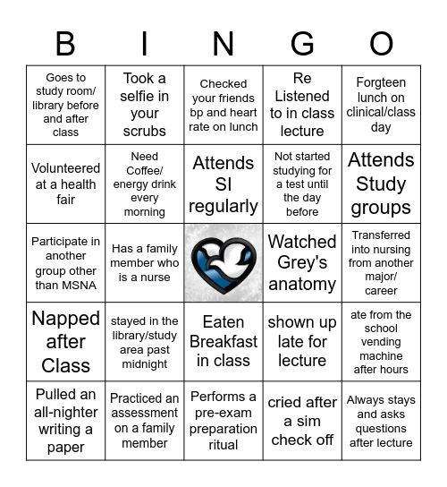 Nursing College Bingo Card