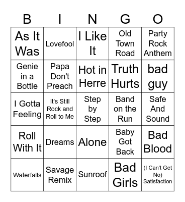 Summer Hits Bingo Card