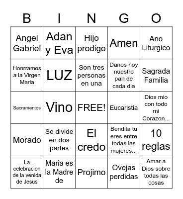 Dios y Yo Bingo Card