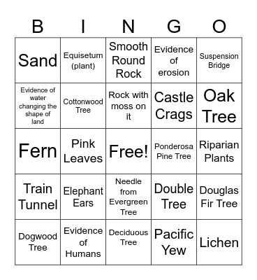 Upper Sac River Trail Bingo Card