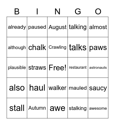 al/au/aw Bingo Card