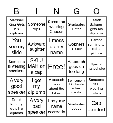 Graduation Bingo Card