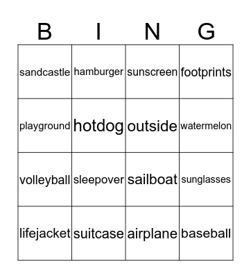 Compound Word Bingo Card