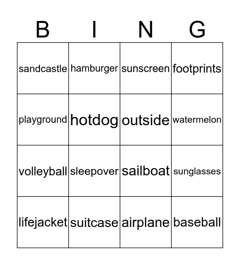 Compound Word Bingo Card