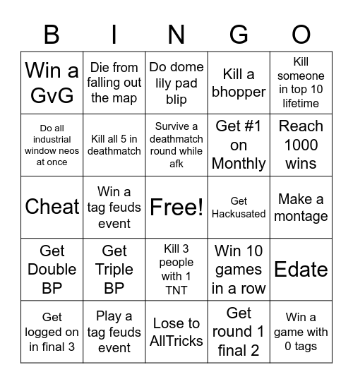 TNT Tag Bingo (Hard) Bingo Card