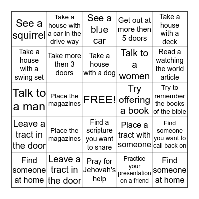Service Bingo Card
