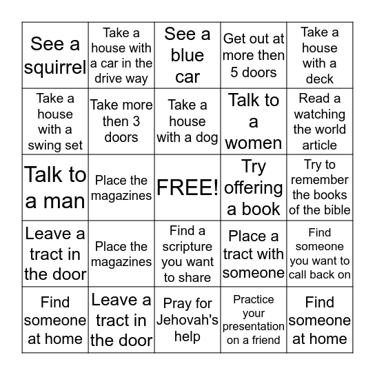 Service Bingo Card