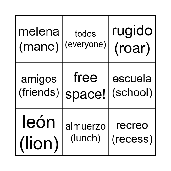 Leo el León (Leo the Lion) Bingo Card
