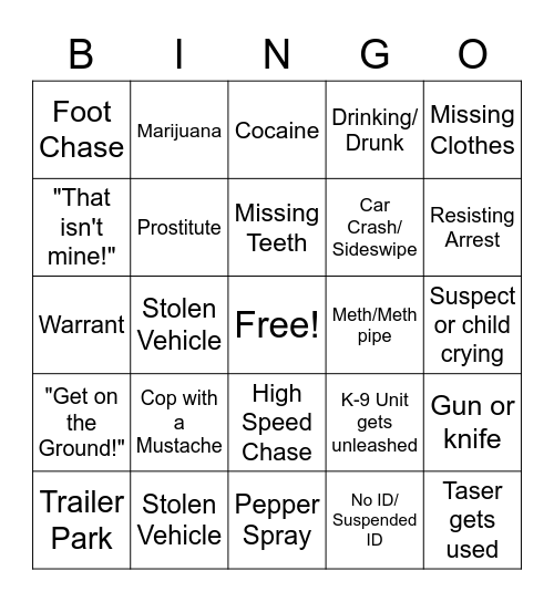 Cops BINGO Card