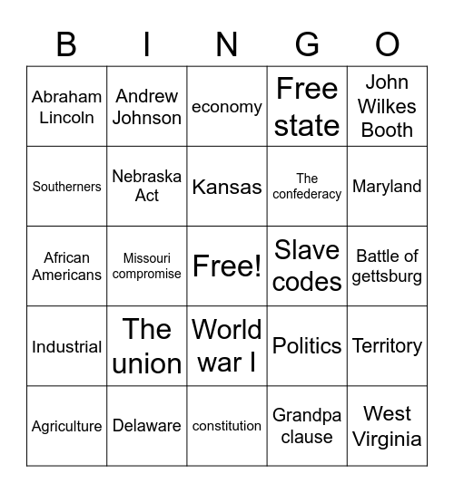 The civil war Bingo Card