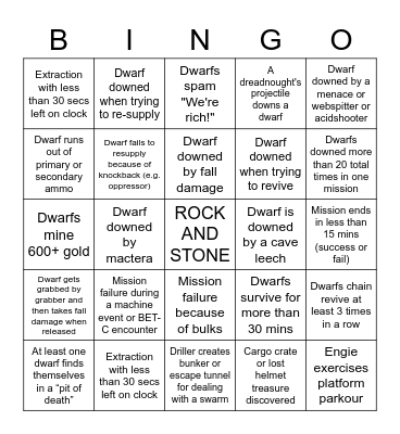 Deep Rock Galactic Bingo Card