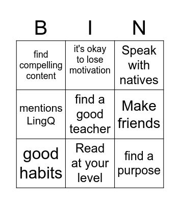 Steve Bingo Card