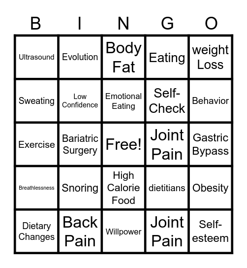 Obesity Bingo Card