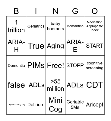 Geriatric Bingo Card