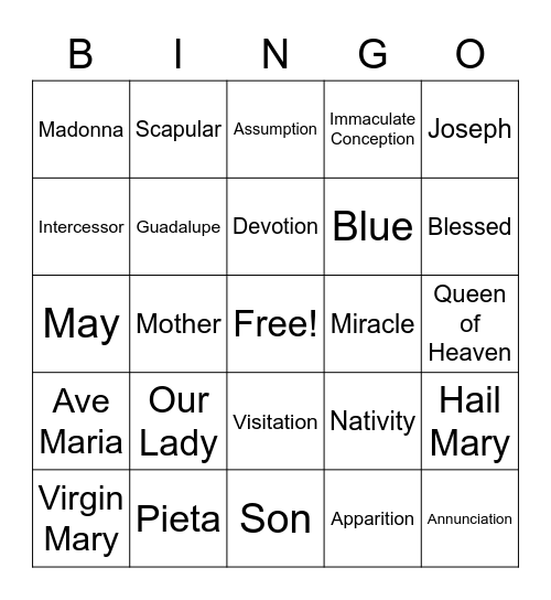 Mary Bingo Card