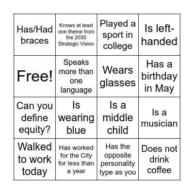 "Breaking the Ice" Bingo Card