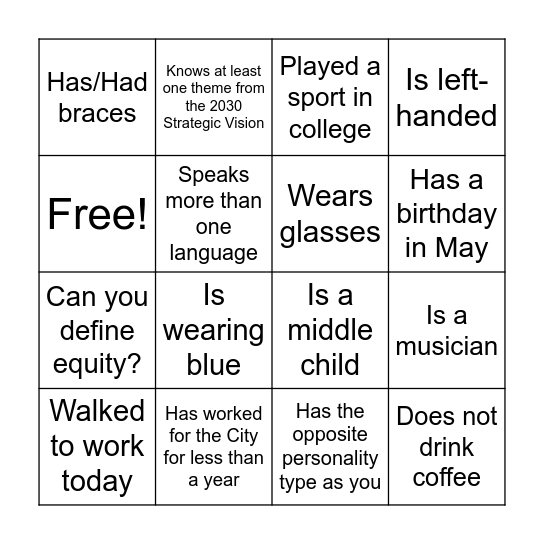 "Breaking the Ice" Bingo Card