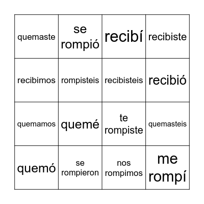 Spanish Bingo Card