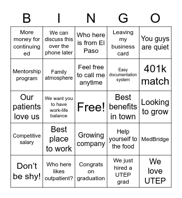Recruitment Bingo Card Bingo Card