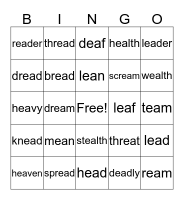 /ea/ as short e Bingo Card